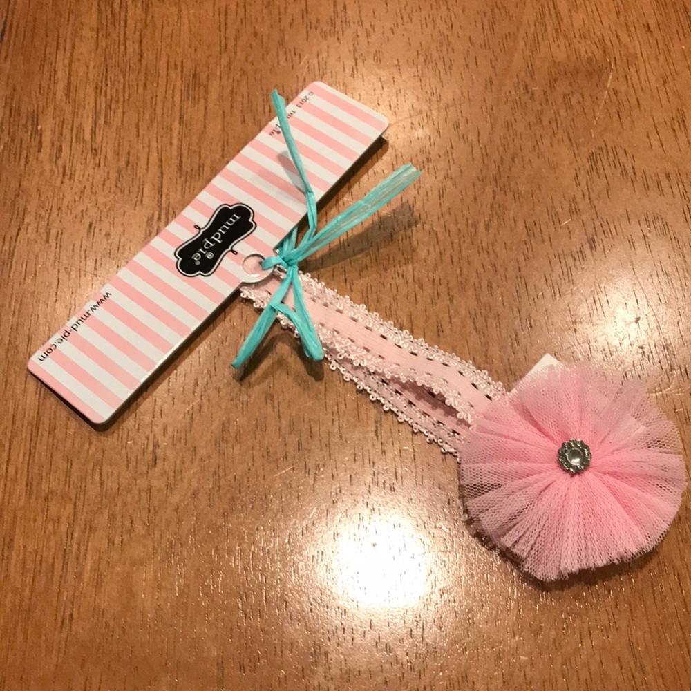 New! Pink tulle flower infant headband
